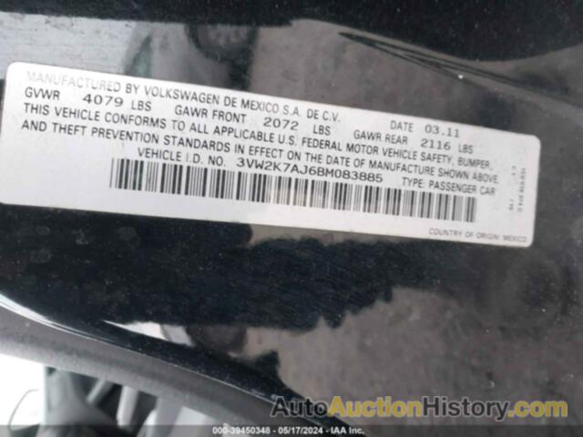 VOLKSWAGEN JETTA S, 3VW2K7AJ6BM083885