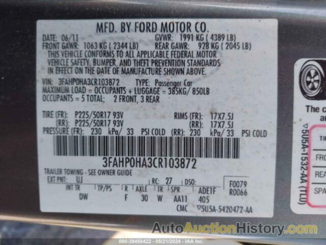 FORD FUSION SE, 3FAHP0HA3CR103872