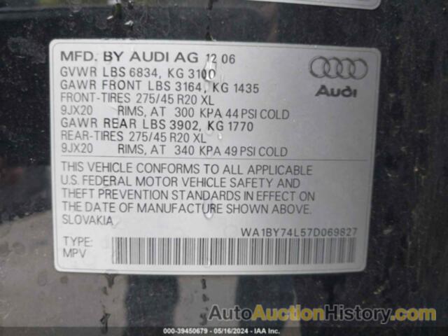 AUDI Q7 3.6 PREMIUM, WA1BY74L57D069827