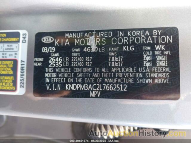 KIA SPORTAGE LX, KNDPM3AC2L7662512