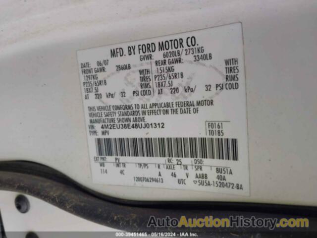 MERCURY MOUNTAINEER PREMIER, 4M2EU38E48UJ01312