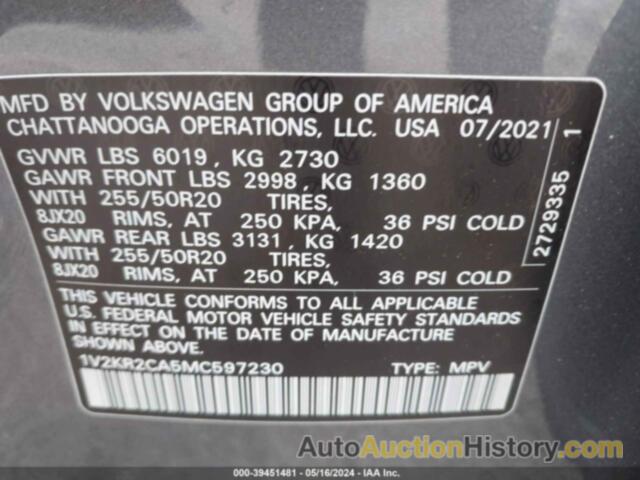 VOLKSWAGEN ATLAS 3.6L V6 SE W/TECHNOLOGY, 1V2KR2CA5MC597230