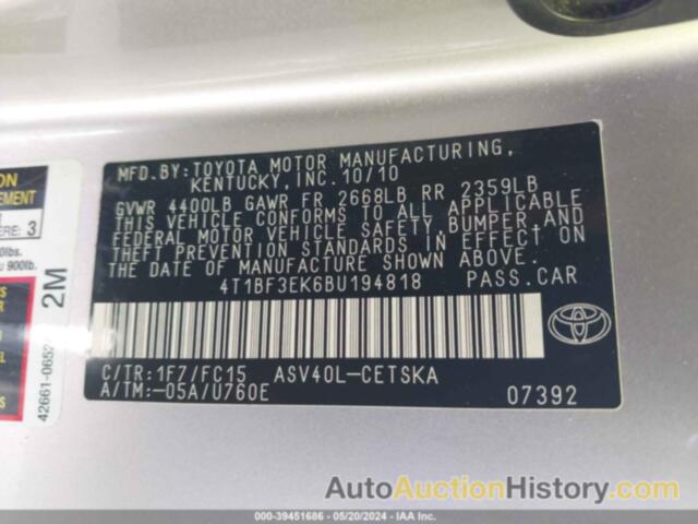 TOYOTA CAMRY SE, 4T1BF3EK6BU194818