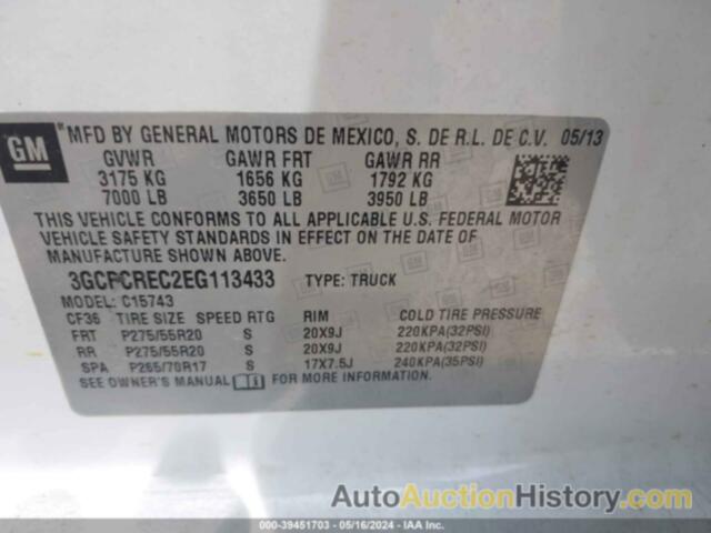 CHEVROLET SILVERADO 1500 1LT, 3GCPCREC2EG113433