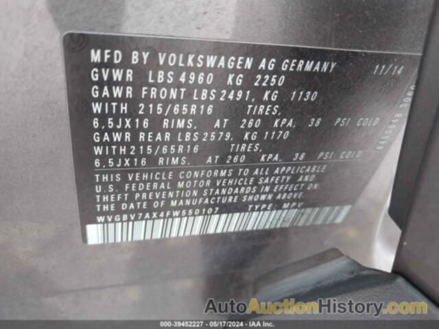 VOLKSWAGEN TIGUAN S, WVGBV7AX4FW550107