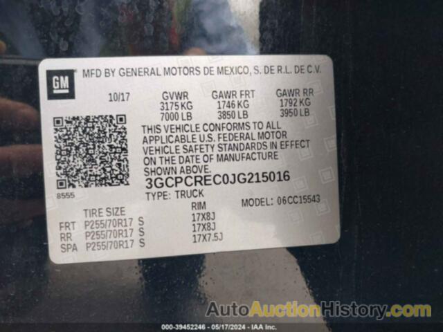 CHEVROLET SILVERADO 1500 1LT, 3GCPCREC0JG215016