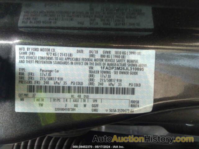 FORD FOCUS SEL, 1FADP3M26JL310895