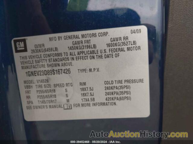 CHEVROLET TRAVERSE LT, 1GNEV23D89S167426