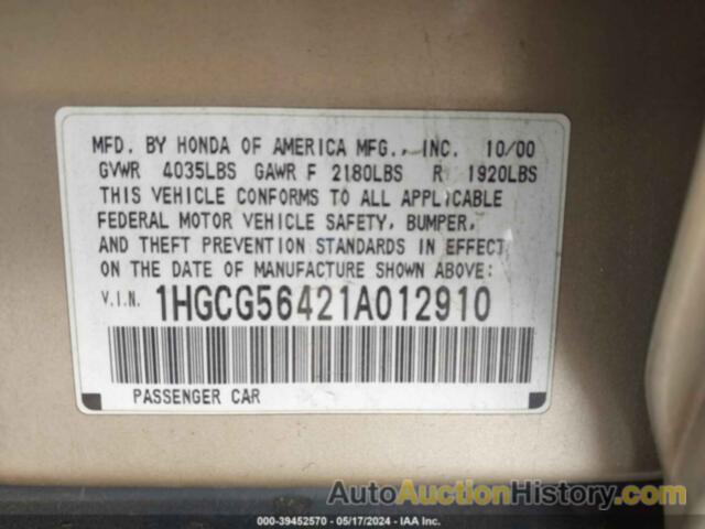 HONDA ACCORD 2.3 LX, 1HGCG56421A012910