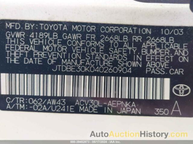 TOYOTA CAMRY LE, JTDBE30K040260904