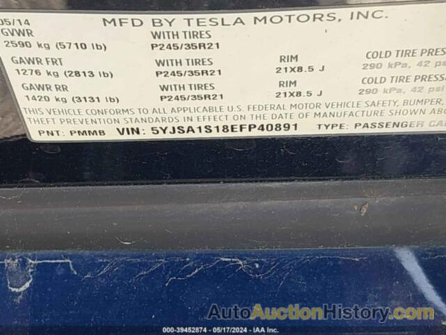 TESLA MODEL S 60 KWH BATTERY, 5YJSA1S18EFP40891