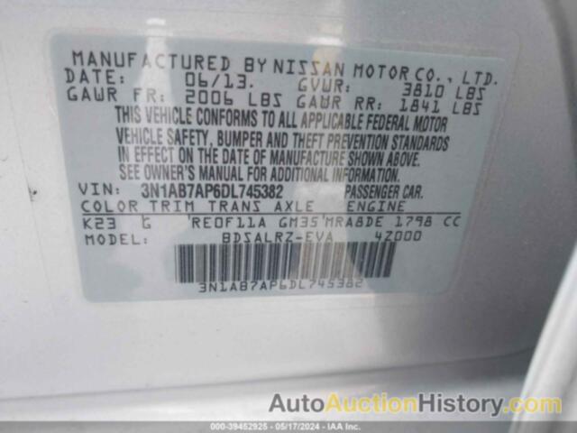 NISSAN SENTRA S/SV/SR/SL, 3N1AB7AP6DL745382