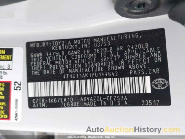 TOYOTA CAMRY SE, 4T1G11AK1PU144642