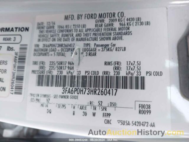 FORD FUSION SE, 3FA6P0H73HR260417