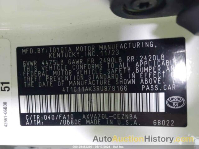 TOYOTA CAMRY LE, 4T1C11AK3RU878166