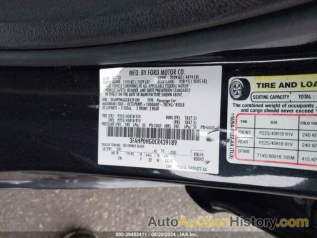 FORD FUSION SE, 3FAHP0HG0CR439189