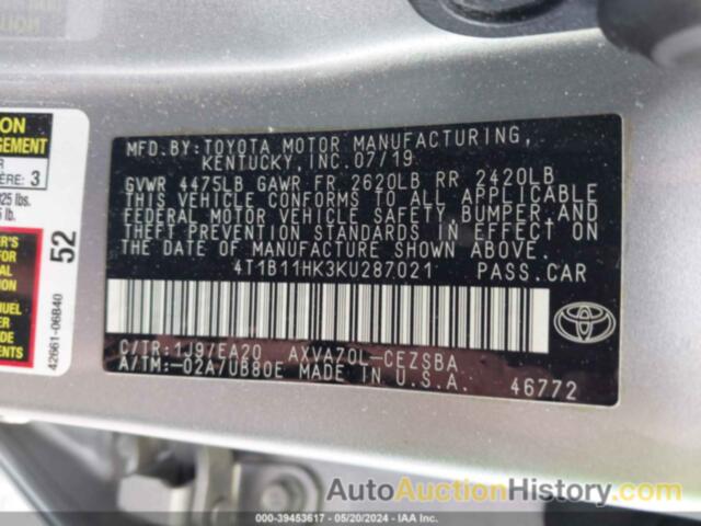 TOYOTA CAMRY SE, 4T1B11HK3KU287021