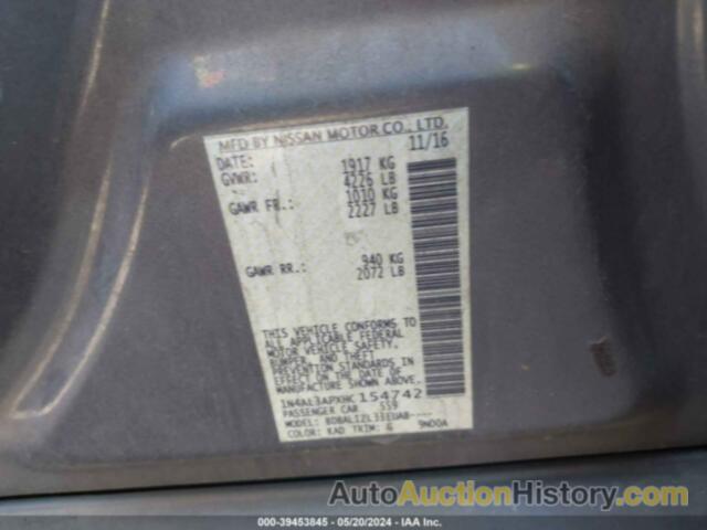 NISSAN ALTIMA 2.5/S/SV/SL/SR, 1N4AL3APXHC154742