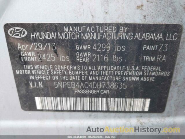 HYUNDAI SONATA GLS, 5NPEB4AC4DH738635