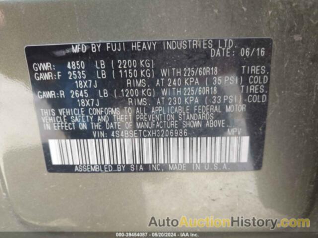 SUBARU OUTBACK TOURING, 4S4BSETCXH3206986