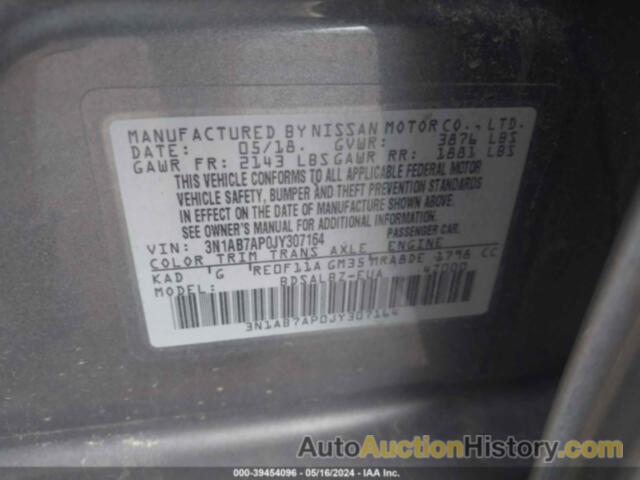 NISSAN SENTRA S, 3N1AB7AP0JY307164