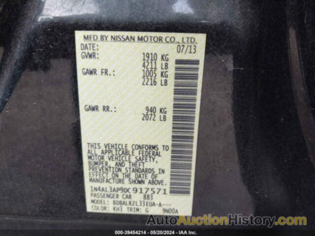 NISSAN ALTIMA 2.5/S/SV/SL, 1N4AL3AP9DC917571