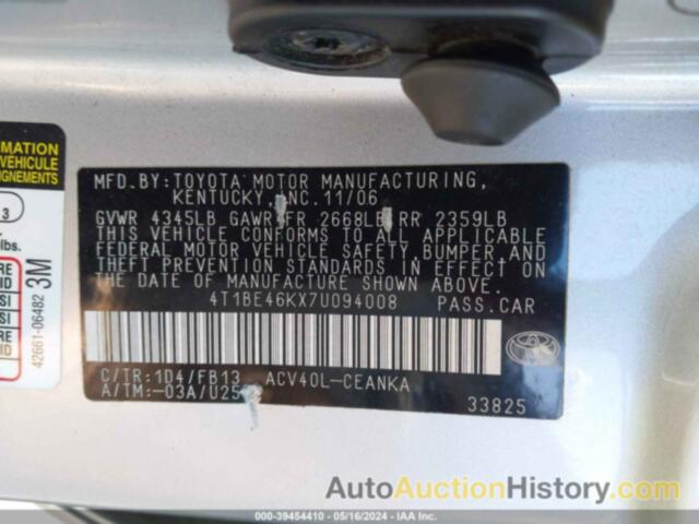 TOYOTA CAMRY LE, 4T1BE46KX7U094008