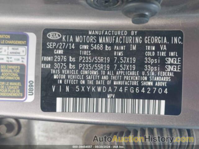 KIA SORENTO SX/SX LIMITED, 5XYKWDA74FG642704