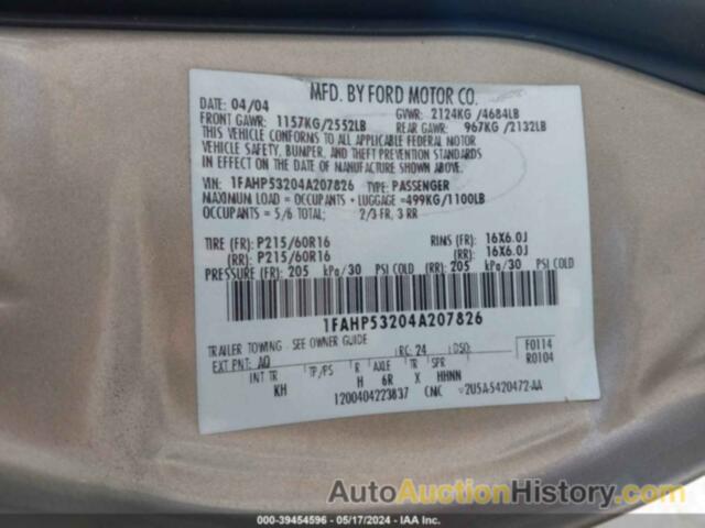 FORD TAURUS SE, 1FAHP53204A207826