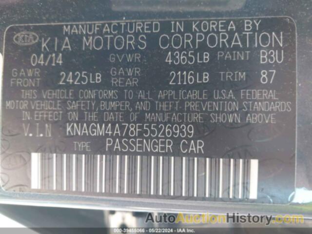 KIA OPTIMA LX, KNAGM4A78F5526939