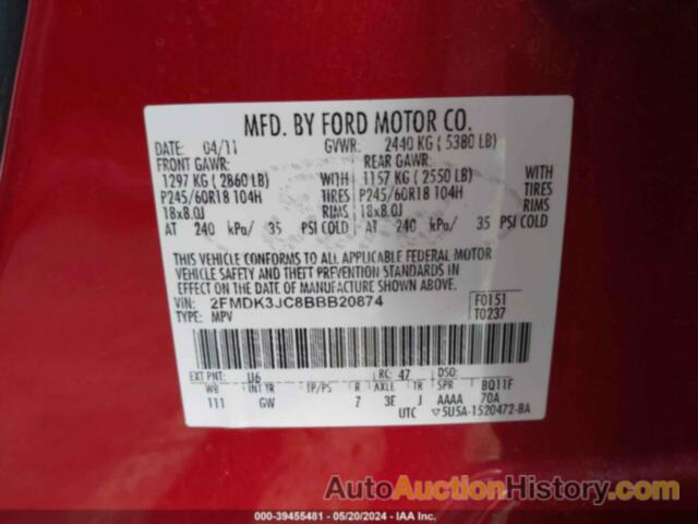 FORD EDGE SEL, 2FMDK3JC8BBB20874