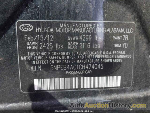 HYUNDAI SONATA GLS, 5NPEB4AC1CH474045