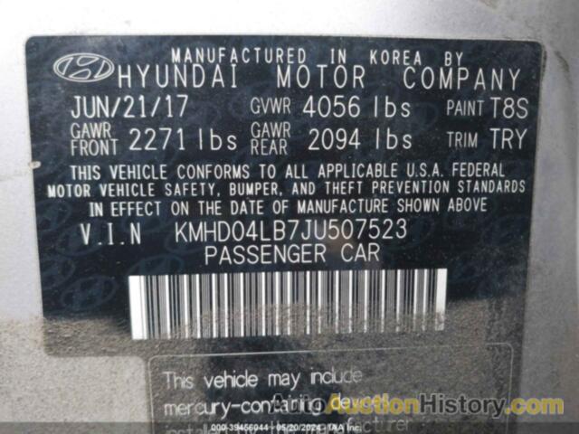 HYUNDAI ELANTRA SPORT, KMHD04LB7JU507523