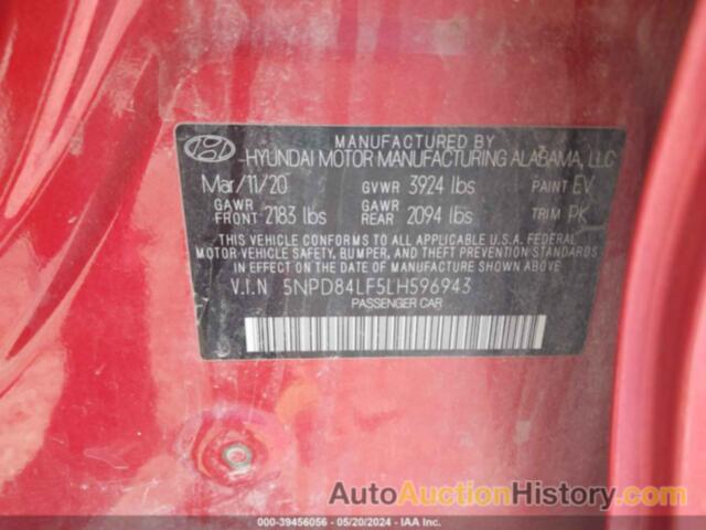 HYUNDAI ELANTRA SEL/VALUE/LIMITED, 5NPD84LF5LH596943