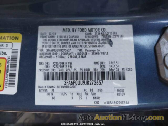 FORD FUSION S HYBRID, 3FA6P0UU9JR273657