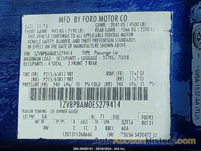 FORD MUSTANG, 1ZVBP8AM0E5279414