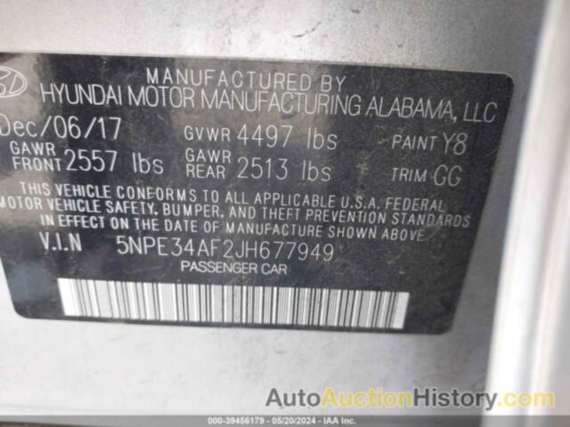 HYUNDAI SONATA SEL, 5NPE34AF2JH677949