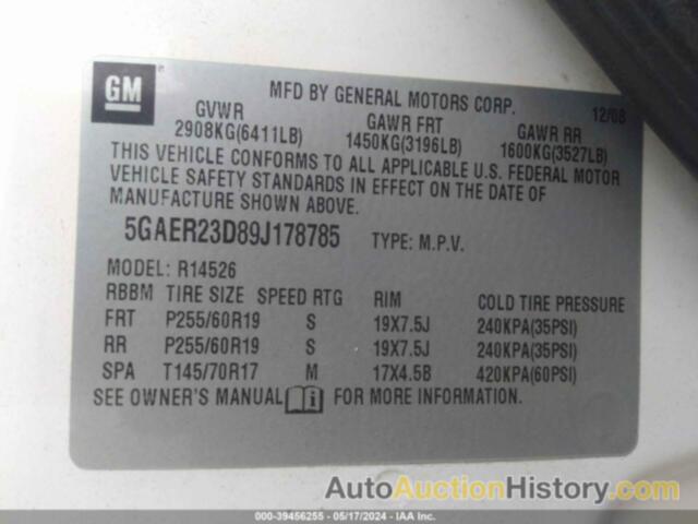 BUICK ENCLAVE CXL, 5GAER23D89J178785