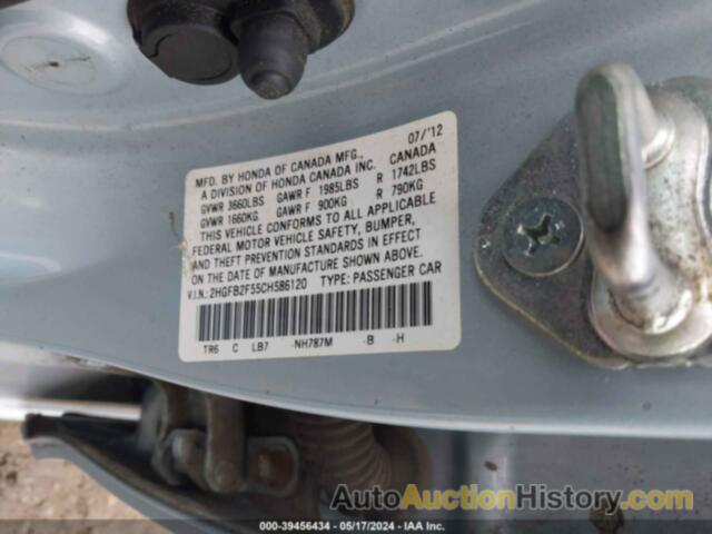 HONDA CIVIC LX, 2HGFB2F55CH586120