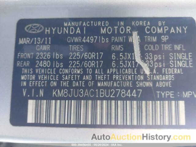 HYUNDAI TUCSON GLS/LIMITED, KM8JU3AC1BU278447