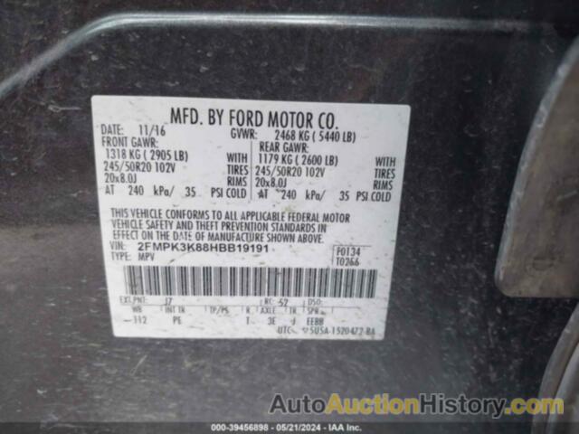 FORD EDGE TITANIUM, 2FMPK3K88HBB19191