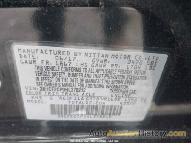 NISSAN VERSA NOTE SV, 3N1CE2CP0HL378212