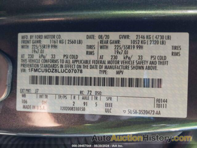 FORD ESCAPE TITANIUM HYBRID, 1FMCU9DZ8LUC07078