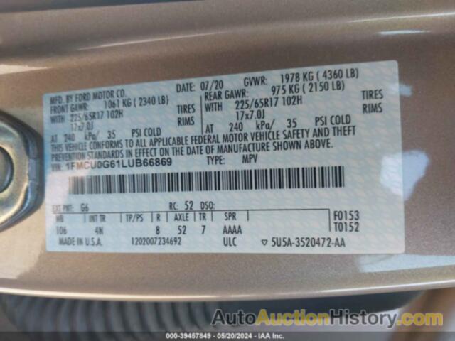 FORD ESCAPE SE, 1FMCU0G61LUB66869