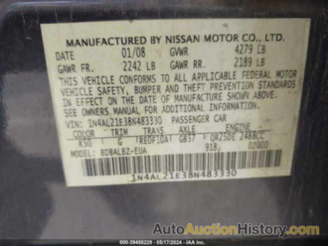 NISSAN ALTIMA 2.5/2.5S, 1N4AL21E38N483330