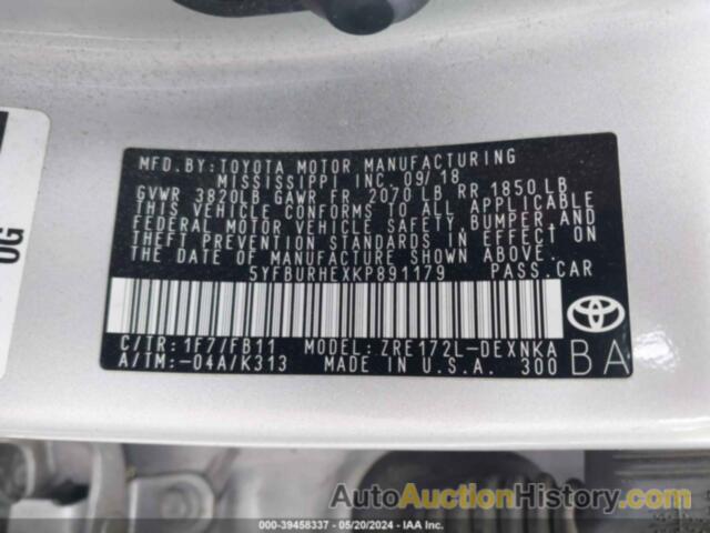 TOYOTA COROLLA L/LE/XLE/SE/XSE, 05YFBURHEXKP89117