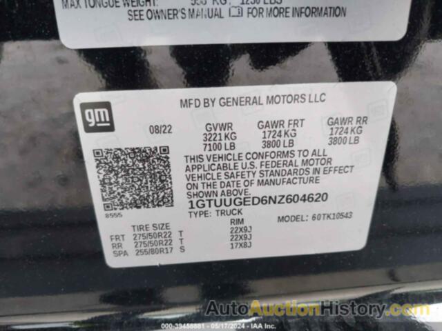 GMC SIERRA 1500 4WD  SHORT BOX DENALI, 1GTUUGED6NZ604620