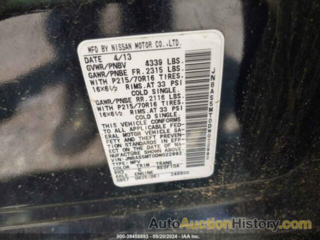 NISSAN ROGUE S, JN8AS5MT0DW022992