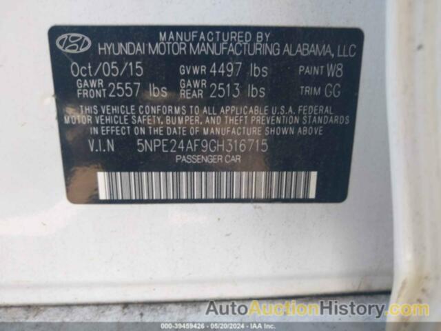 HYUNDAI SONATA SE, 5NPE24AF9GH316715