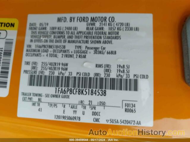 FORD MUSTANG GT PREMIUM, 1FA6P8CF8K5184538